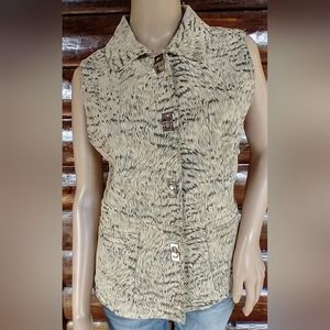 Lisa International Vintage Suede Printed Front Vest And Ribbed Sweater B…